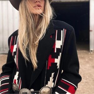 PIONEER Chimayo Black Blazer with Red and Cream Southwestern Panels